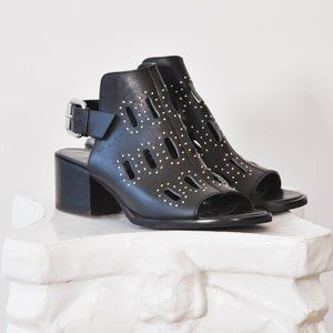 McQ by Alexander McQueen Ridley Black Studded Chunky Sandal High Heels Size 38